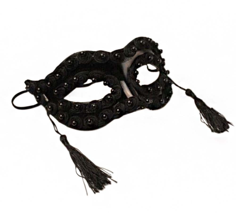 Black Flowers Deecorative Masquerade Mask With Tassels Halloween Mardi Gras Masks