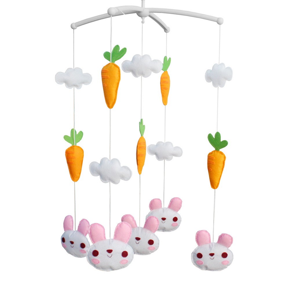 Handmade Rabbit and Carrot Baby Crib Mobile Nursery Room Decor Baby Mobile for Crib, White Pink Orange