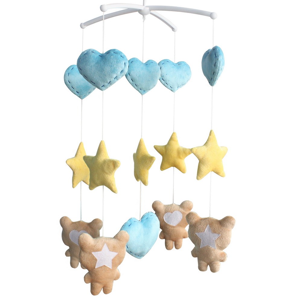 Baby Crib Bell Handmade Musical Mobile Baby Shower Gift Nursery Decor, Bear Star Heart