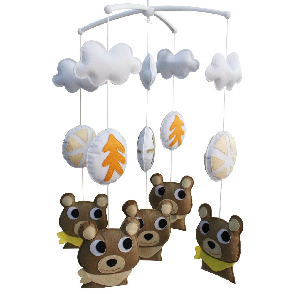 Cute Brown Bears Handmade Baby Crib Mobile Nursery Decor Musical Crib Mobile Boys Girls Baby Shower Gift