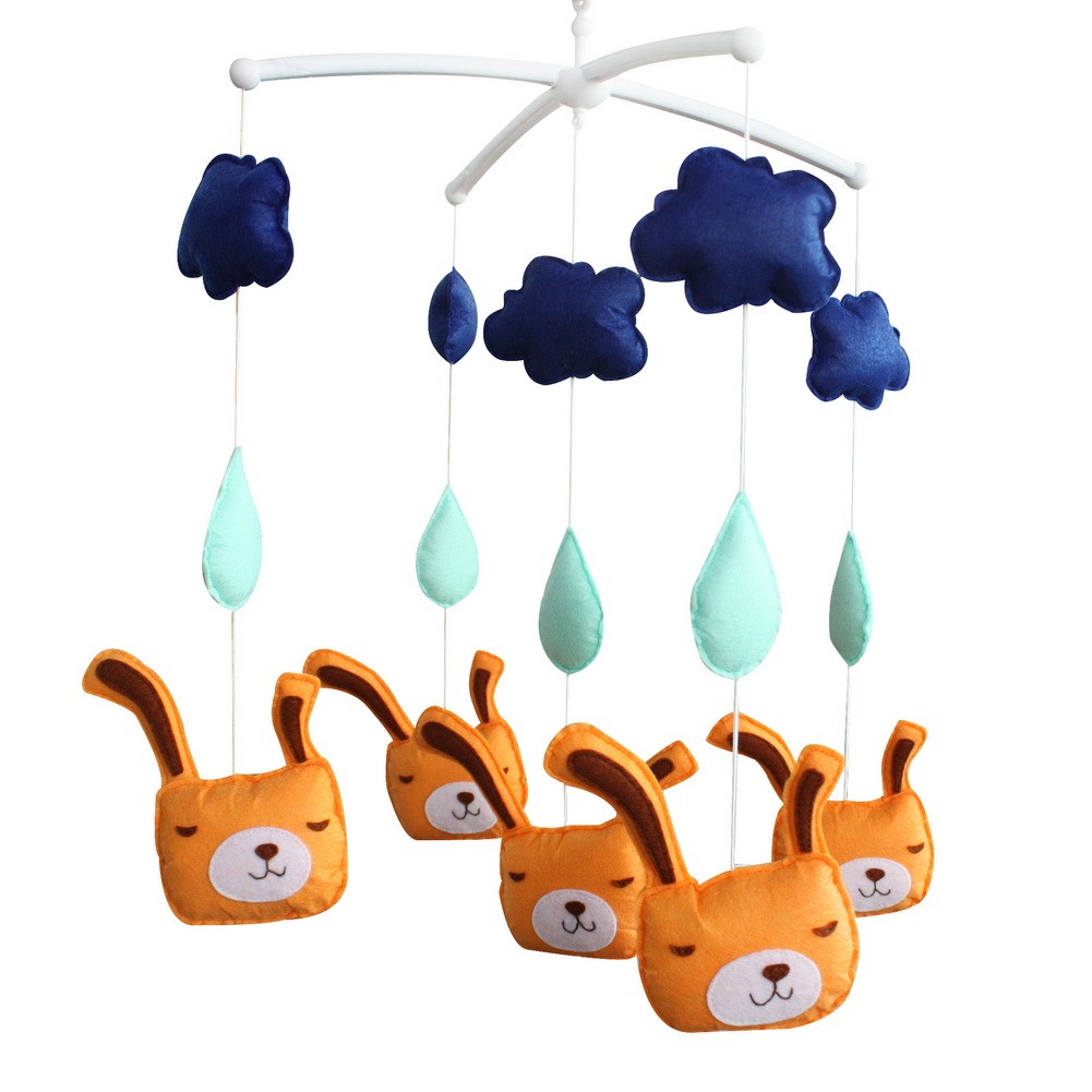 Orange Rabbit Handmade Animal Musical Crib Mobile Hanging Nursery Room Decor Baby Mobile for Crib