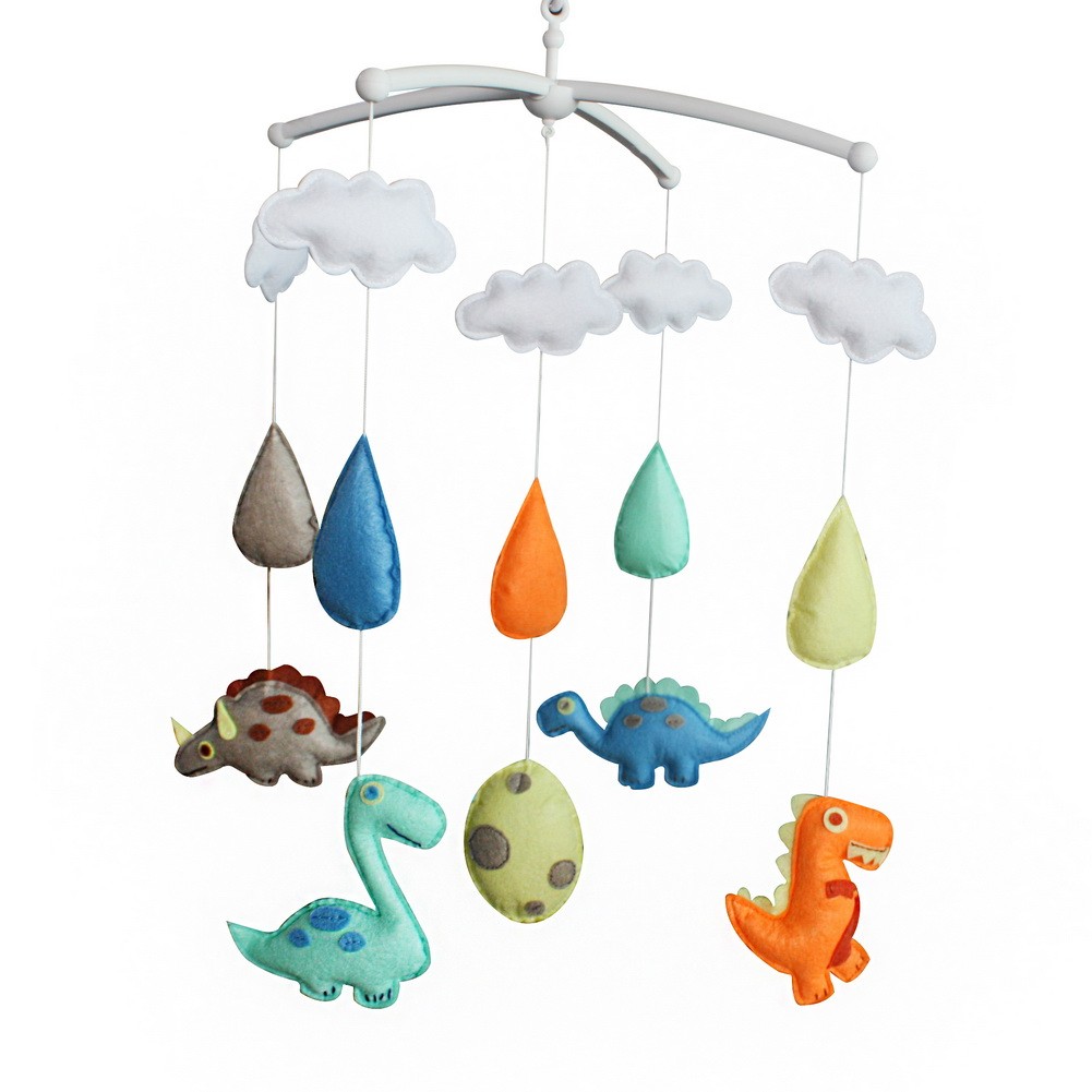 Baby Crib Bell Handmade Musical Mobile Colorful Nursery Decor Baby Shower Gift for Baby Boy,Dinosaurs and Eggs