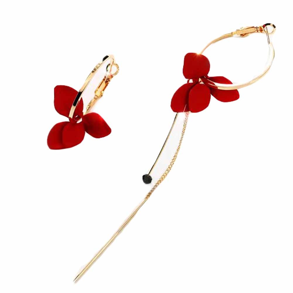 Camellia Flowers Long Chain Earring Asymmetric Circle Long Tassel Dangle Earrings for Women