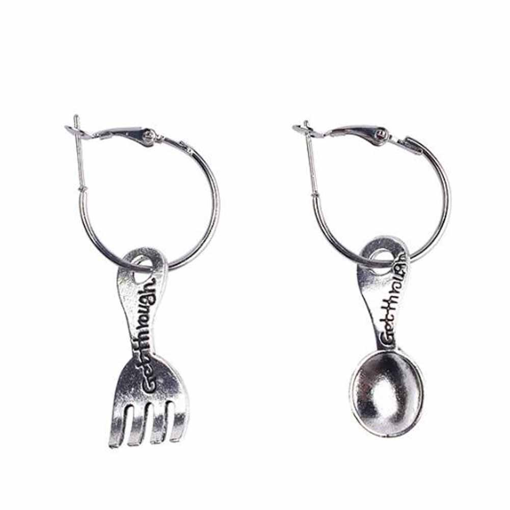 Spoon Fork Shape Drop Earrings Asymmetric Cute Big Circle Round Hook Dangle Hoop Earrings,3 Pack