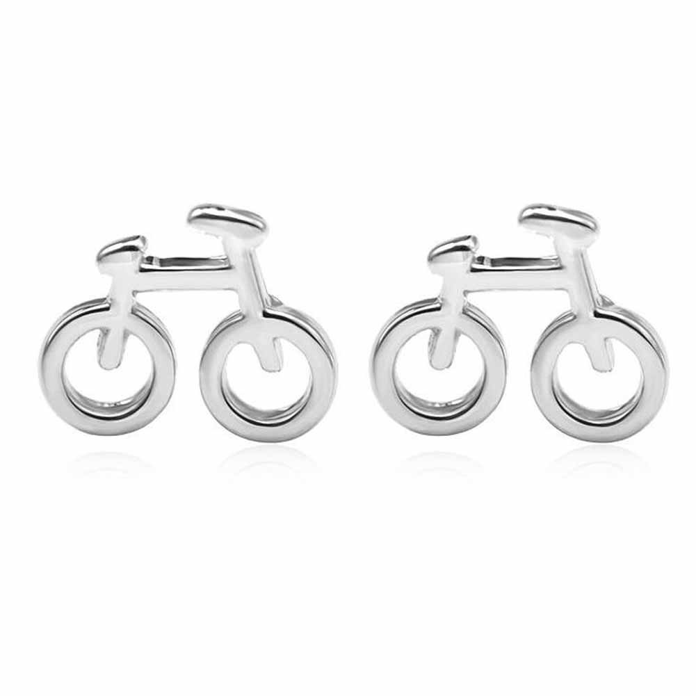 Silver Color Tiny Earrings Fan Gift Bicycle Shape Stud Earrings for Women,3 Pairs