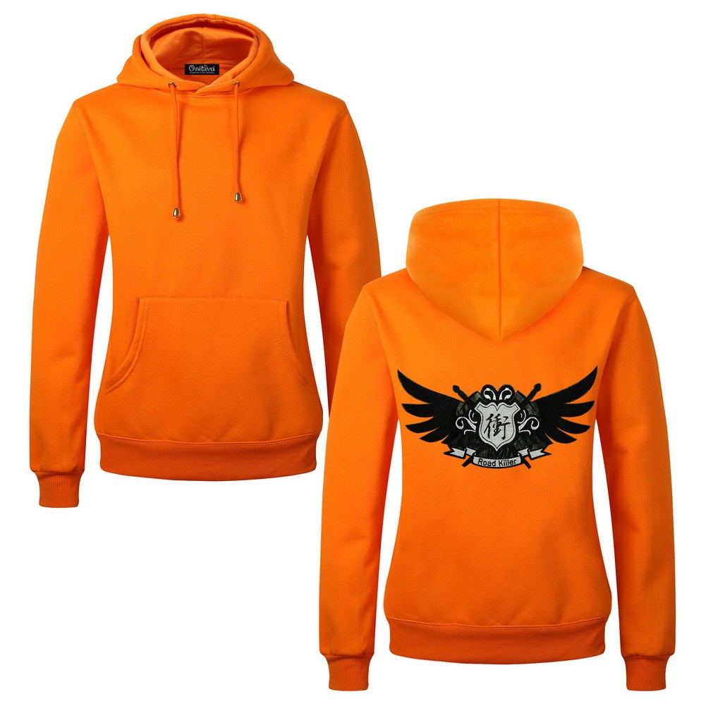 Men's Embroidery Road Killer Pullover Hooded Sweatshirt for Spring Autumn, Orange