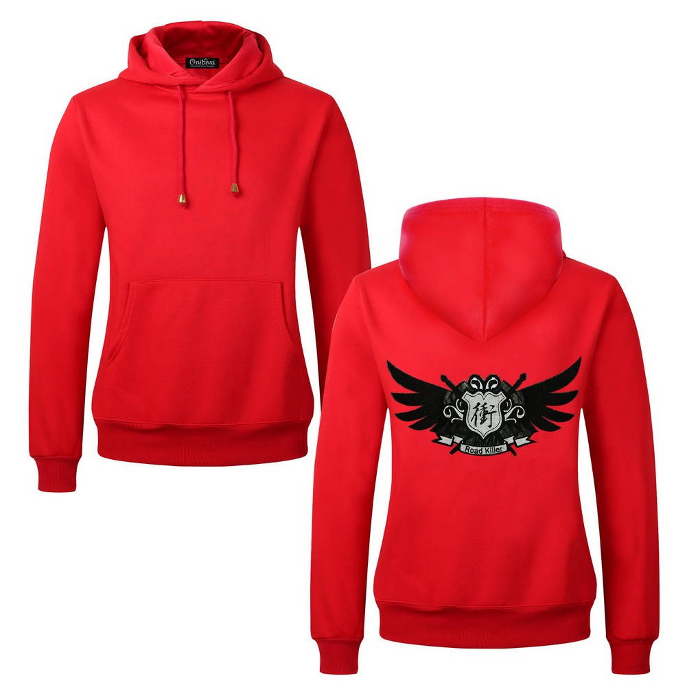 Men's Embroidery Road Killer Pullover Hooded Sweatshirt for Spring Autumn, Red