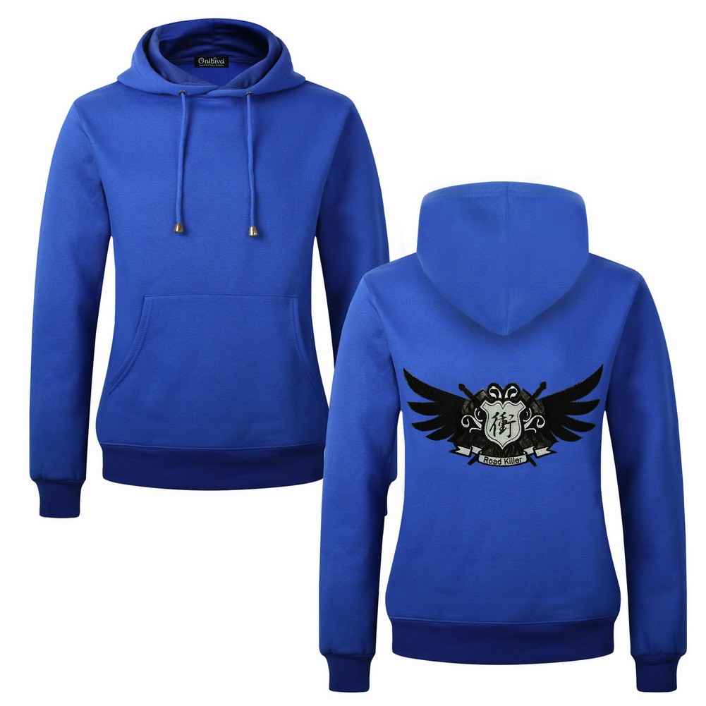 Men's Embroidery Road Killer Pullover Hooded Sweatshirt for Spring Autumn, Blue