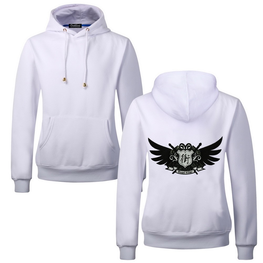 Men's Embroidery Road Killer Pullover Hooded Sweatshirt for Spring Autumn, White