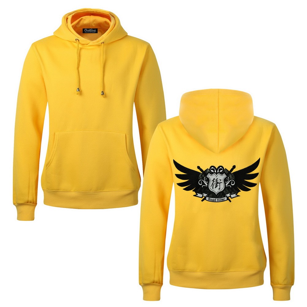 Men's Embroidery Road Killer Pullover Hooded Sweatshirt for Spring Autumn, Yellow