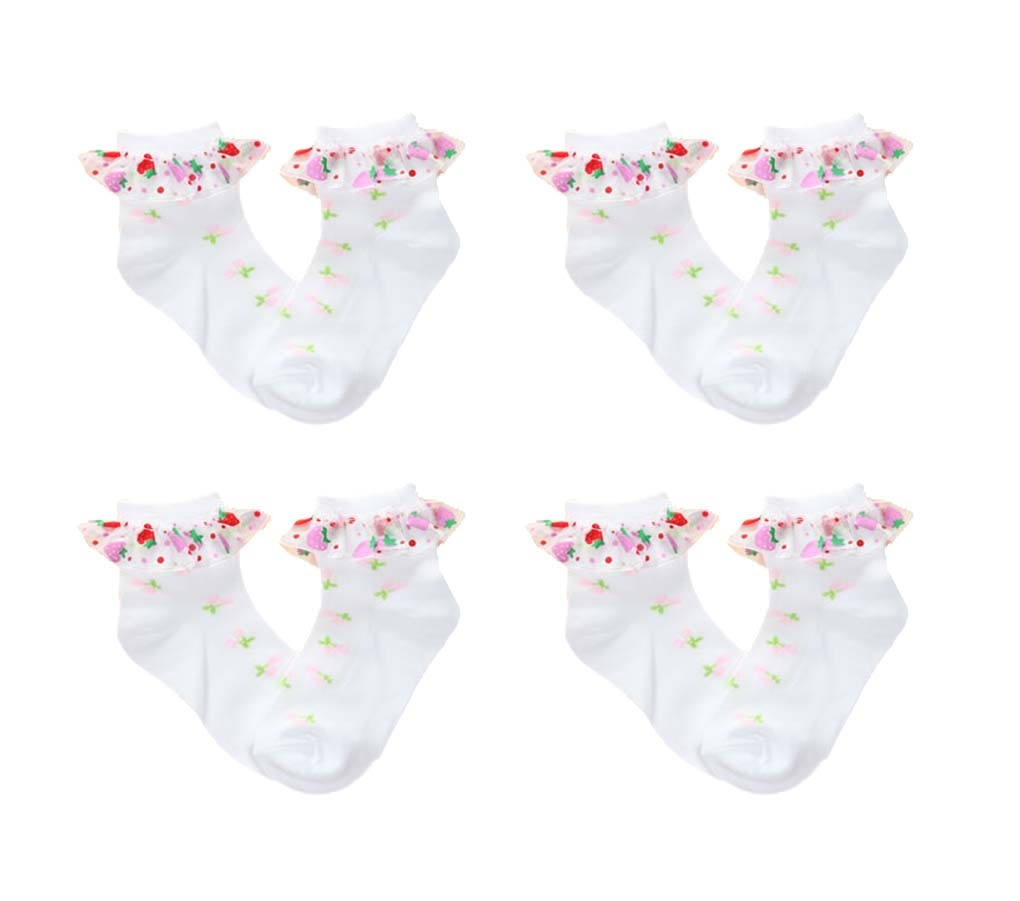 4 Pairs Baby Girls Socks For 3-5 Year-old Girls Short stockings Kids Cute Crew Socks Cotton White
