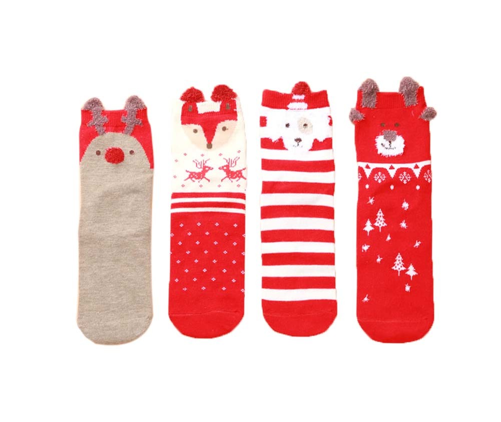 4 Pairs Children Socks For 3-5 Year-old Boys&Girls Thick Short Stockings Kids Cute Crew Socks Warm