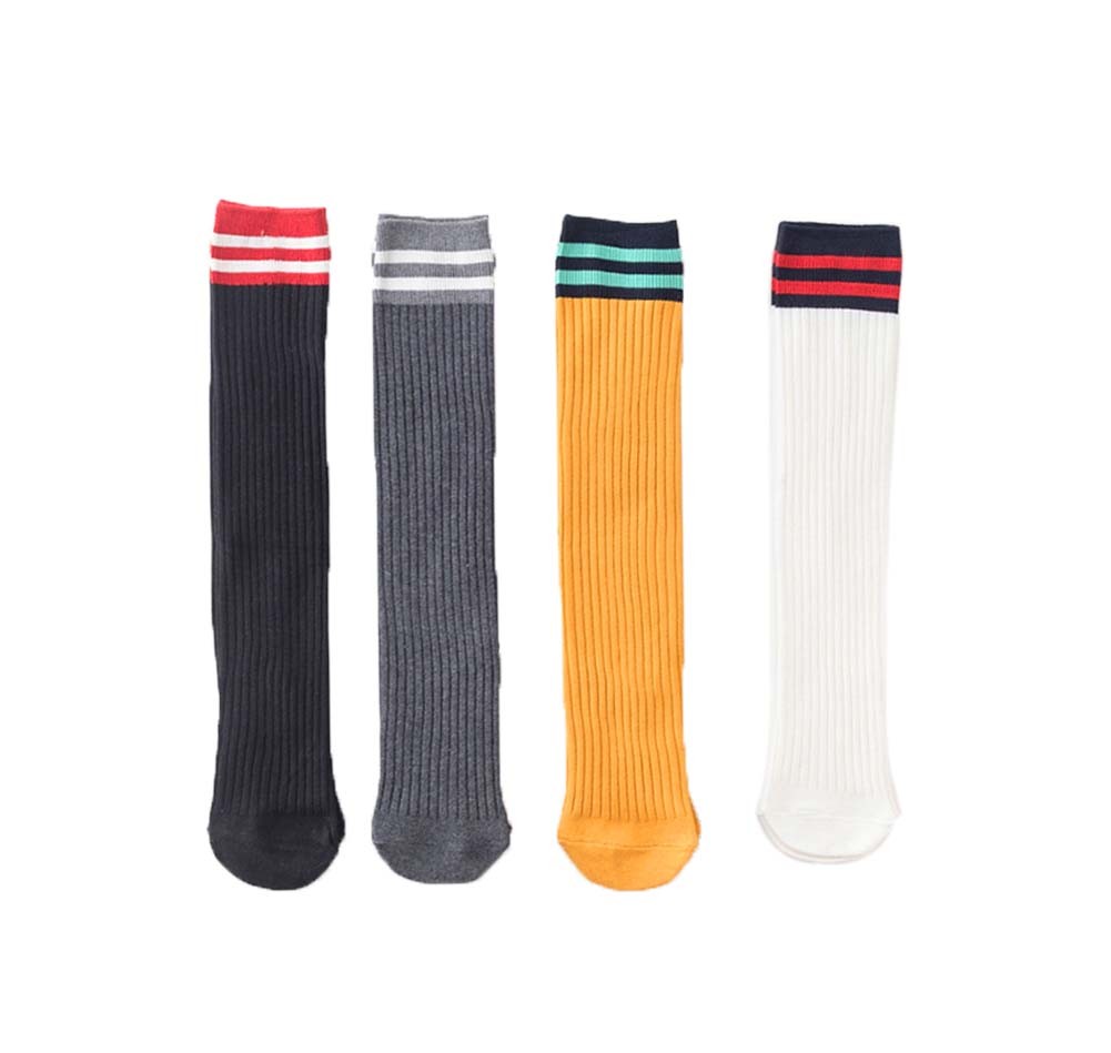 4 Pairs Stripe Children Socks Boys&Girls Long Stockings For Spring Kids Socks 35cm, A
