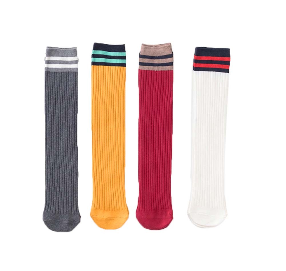 4 Pairs Stripe Children Socks Boys&Girls Long Stockings For Spring Kids Socks 35cm, B