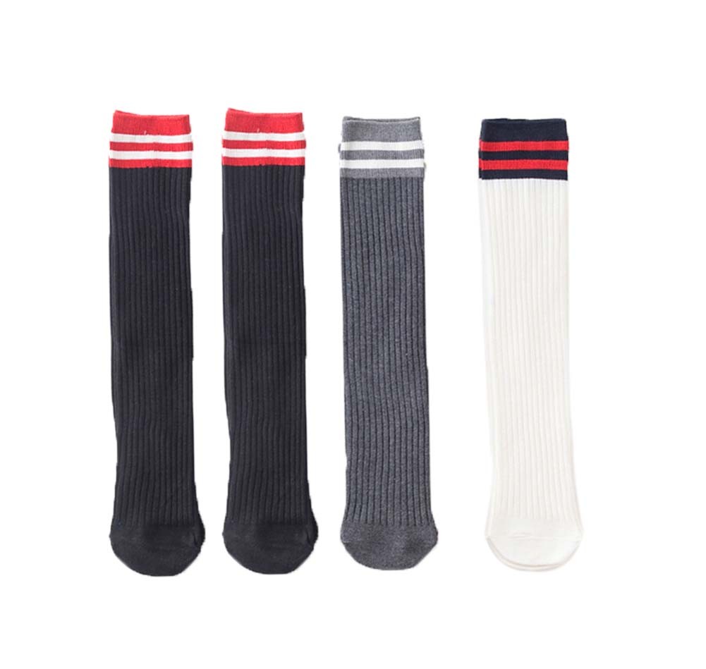 4 Pairs Stripe Children Socks Boys&Girls Long Stockings For Spring Kids Socks 35cm, C