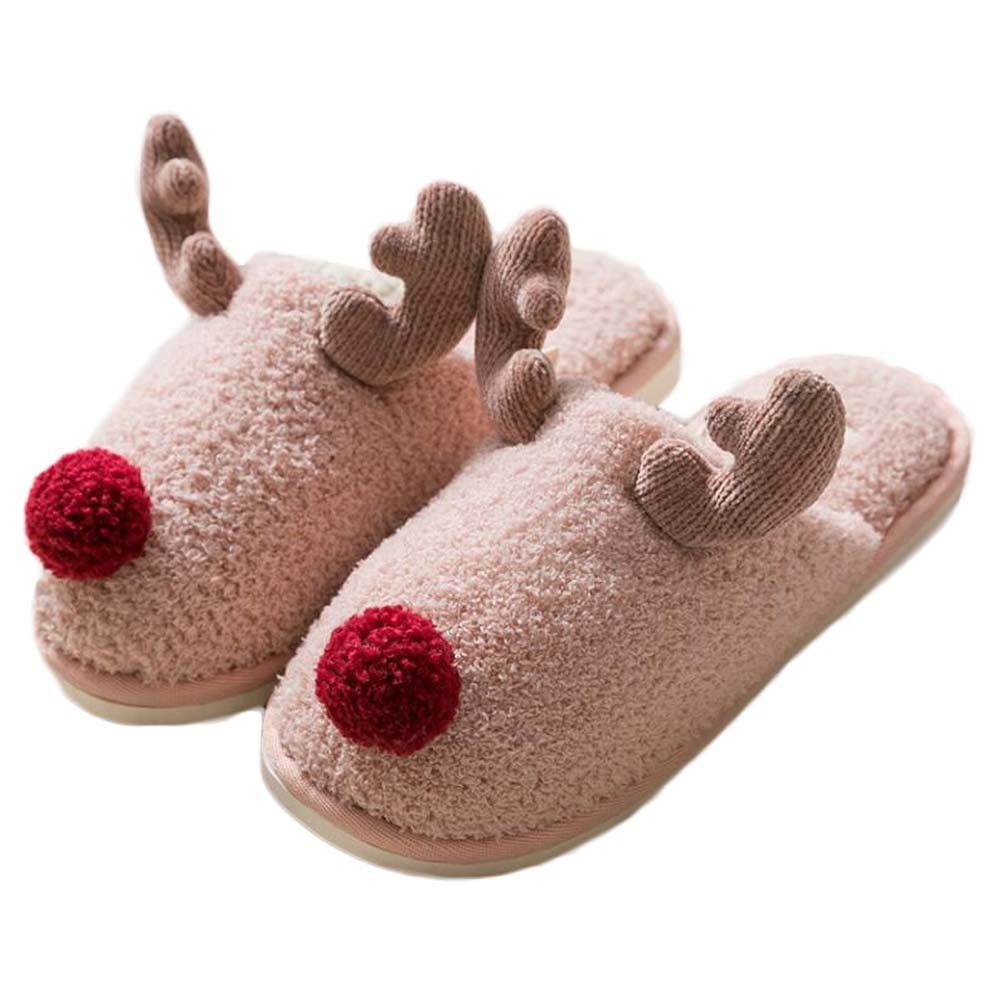 Christmas Gift Slippers Cute Pink Elk Plush Winter Warm Slippers