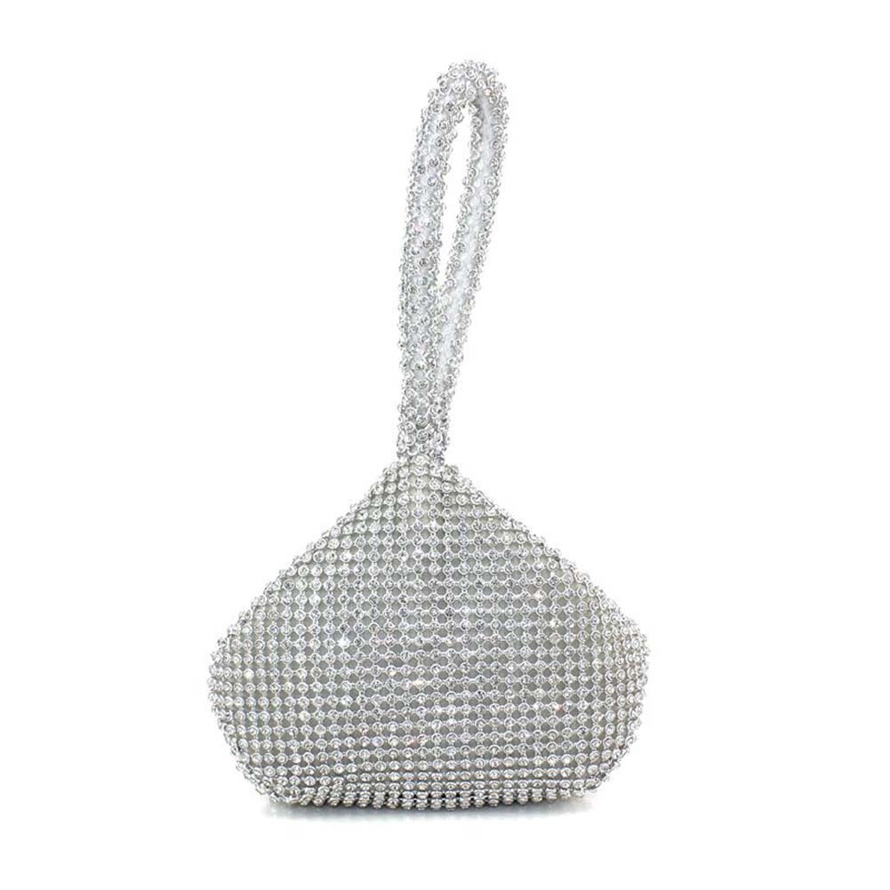 Triangle Full Rhinestones Women's Evening Clutch Bag Ladies Small Handbag, Silver