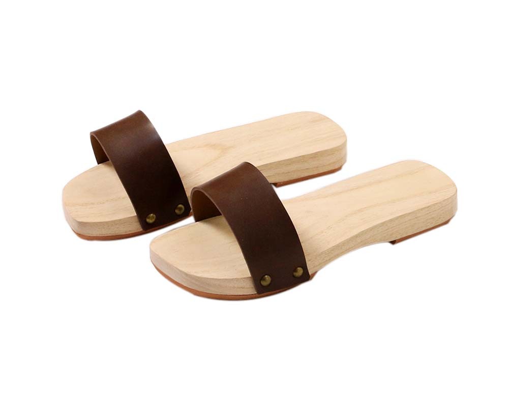 Wooden Clogs for Womens Casual style Geta Breathable Slipper Indoor Outdoor, Brown