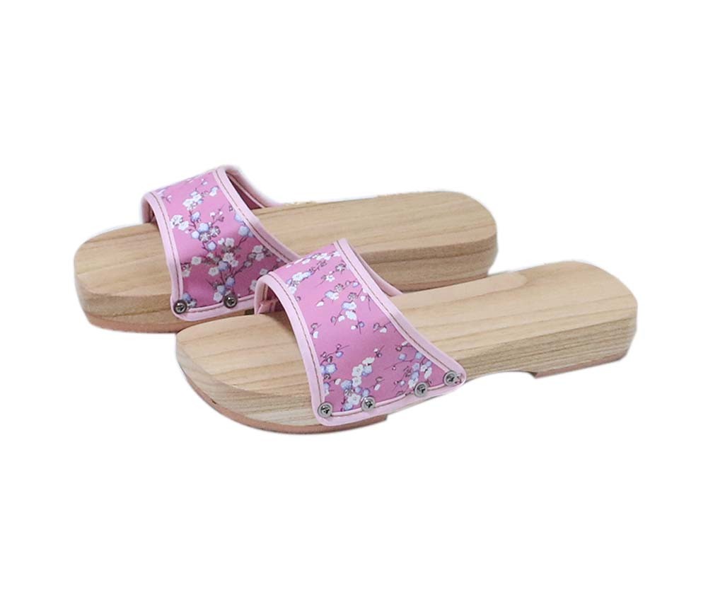Wooden Clogs for Womens Pink Plum Blossom Pattern Breathable Slipper Indoor Outdoor