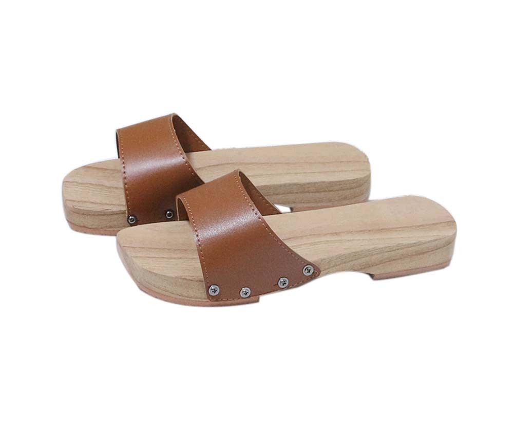 Wooden Clogs for Womens Casual style Geta Breathable Slipper Indoor Outdoor, Coffee