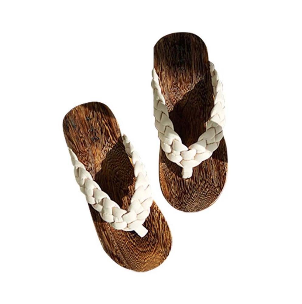 Creative Wooden Clogs Casual style Handmade Womens Flip Flops for Beach and Vacation, Beige