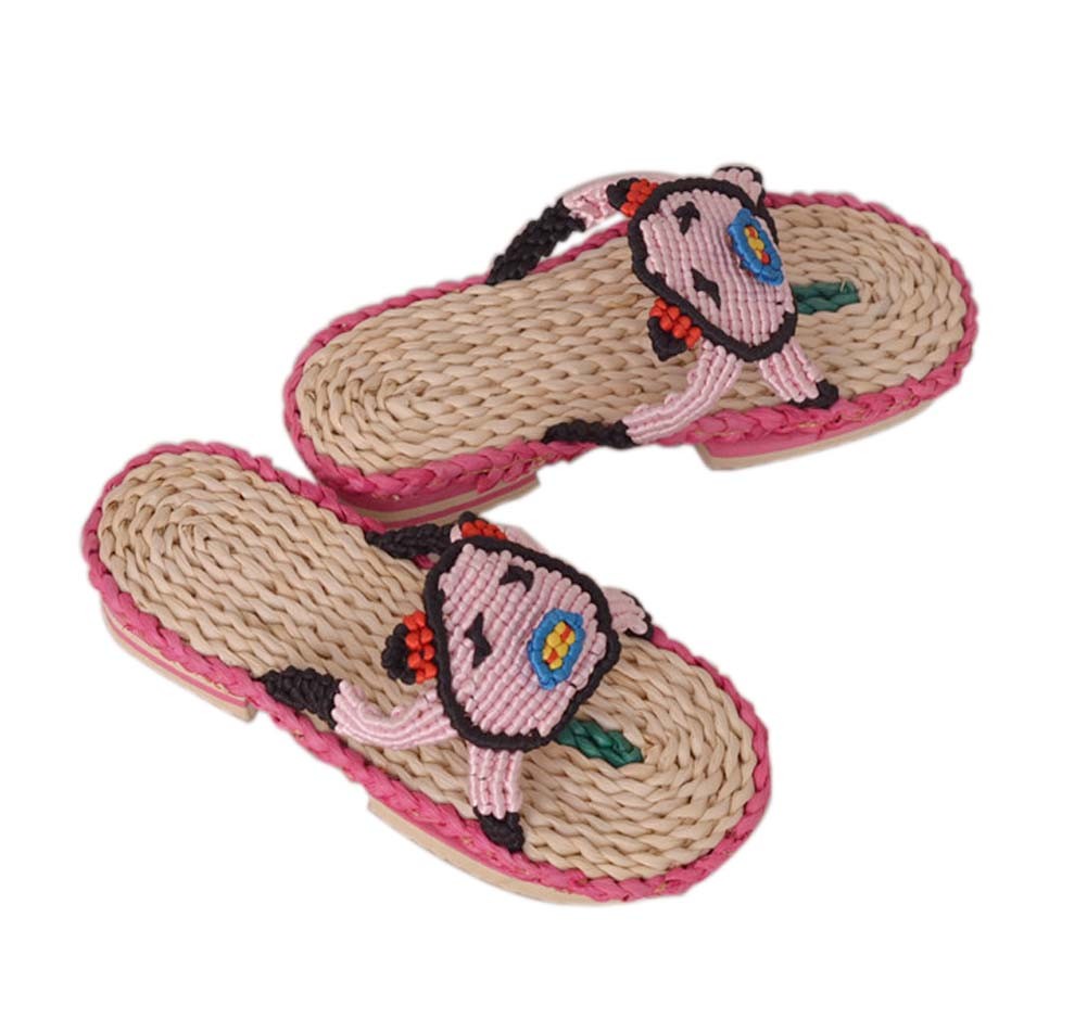 Natural Handmade Straw Sandals Womens Woven Flats Slippers Casual Style Pig Pattern