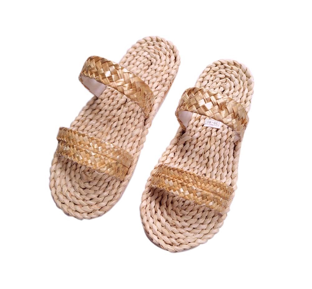 Natural Handmade Straw Sandals Womens CreativeWoven Flats Slippers Casual Style