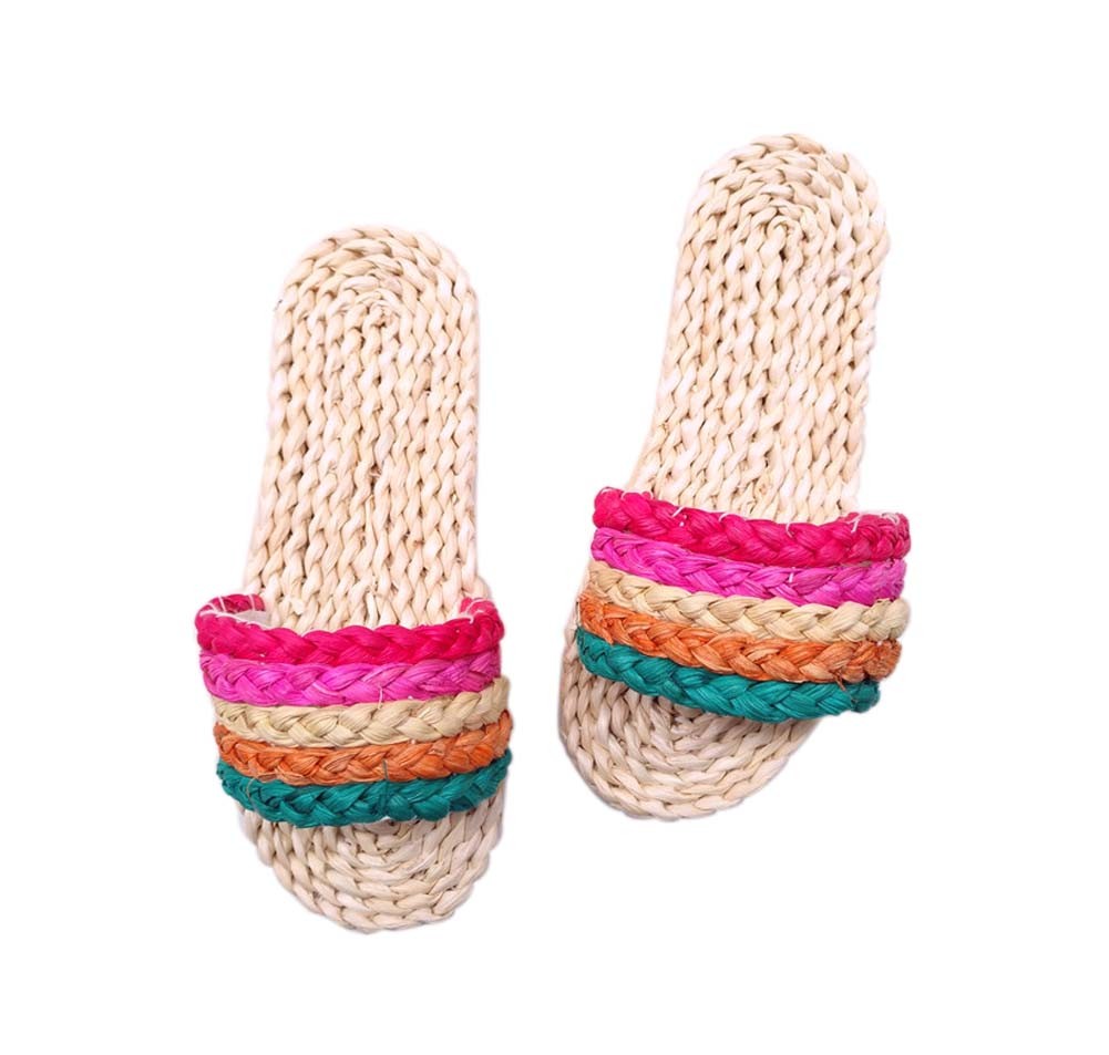 Natural Handmade Straw Sandals Womens Creative Woven Casual Flats Slippers Multicolor