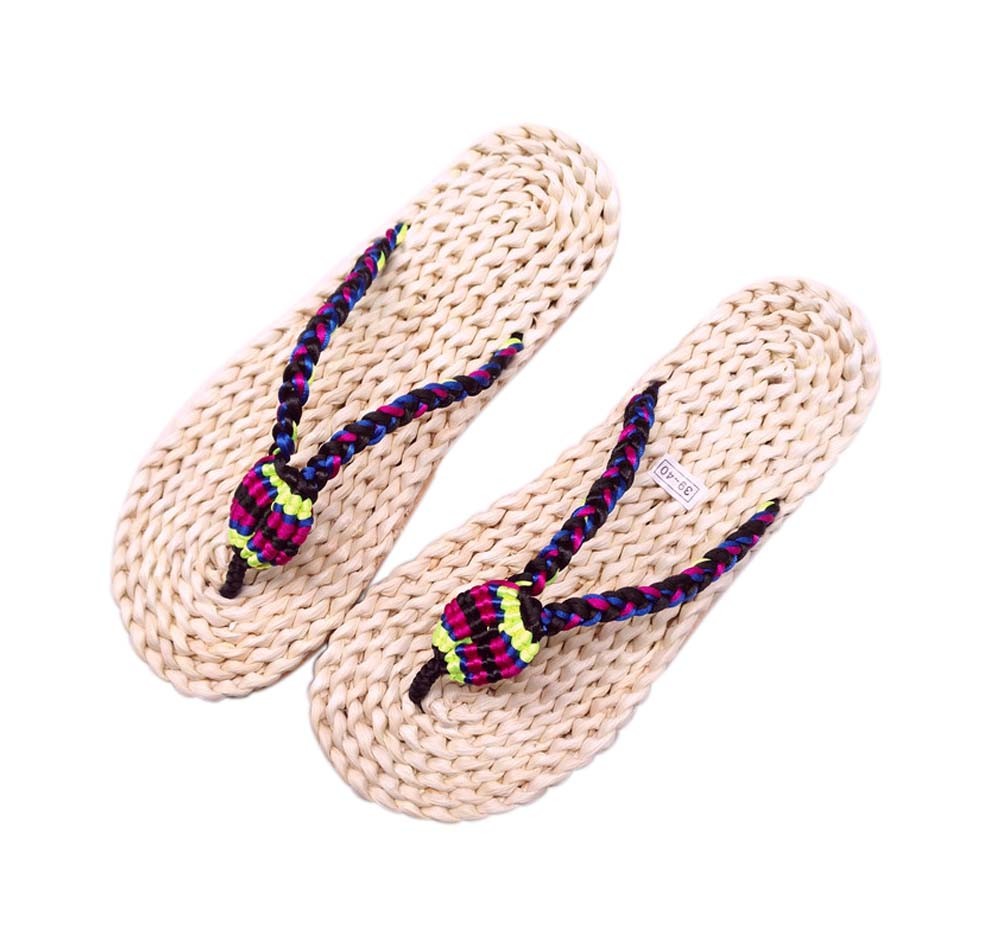 Handmade Straw Sandals Flats Womens Creative Woven Casual Flip Flops