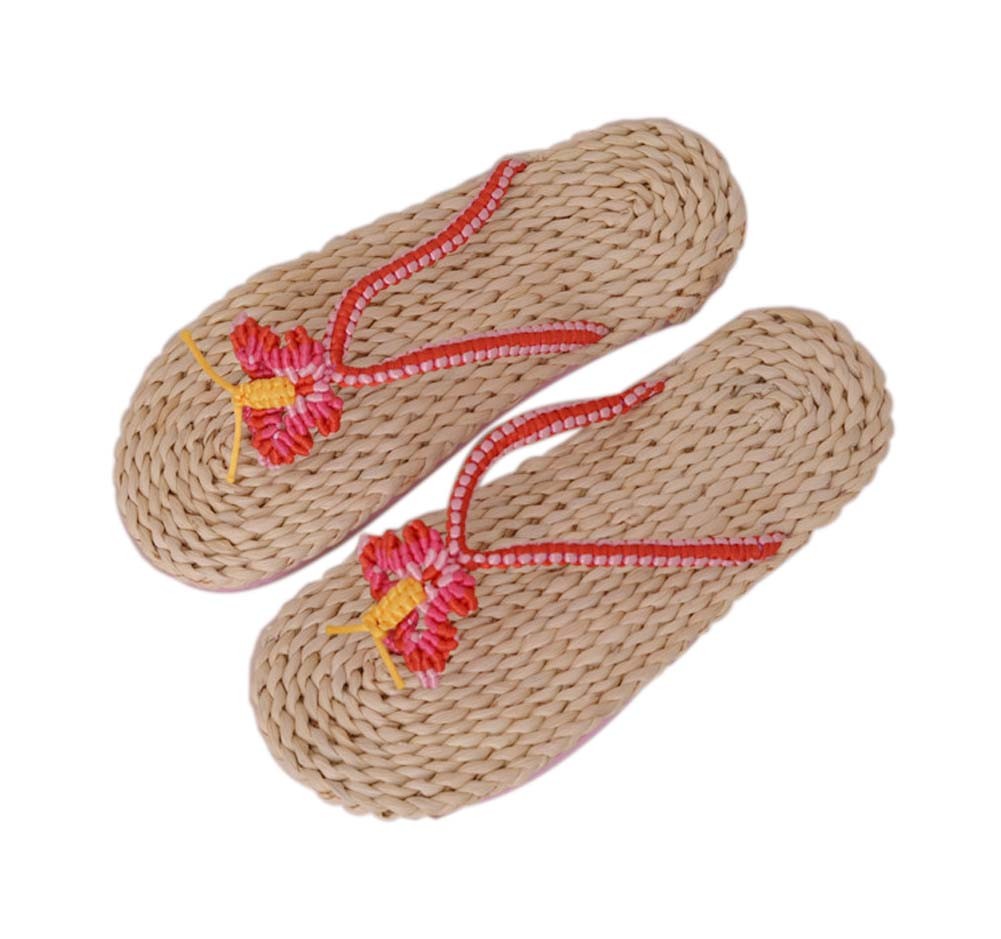 Handmade Woven Slippers Straw Sandals Casual style Flip Flops for Womens Butterfly Pattern