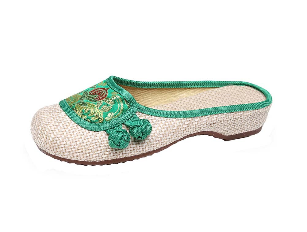 Women's Linen Backless Slippers Sandals Casual Lazy Loafers Flat Shoes, Green