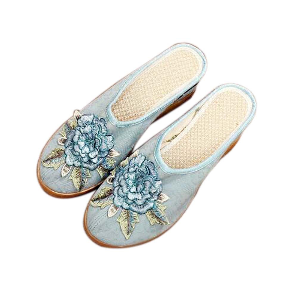 Women's Linen Backless Wedge Shoes Casual Heightening Slippers Breathable, Light blue