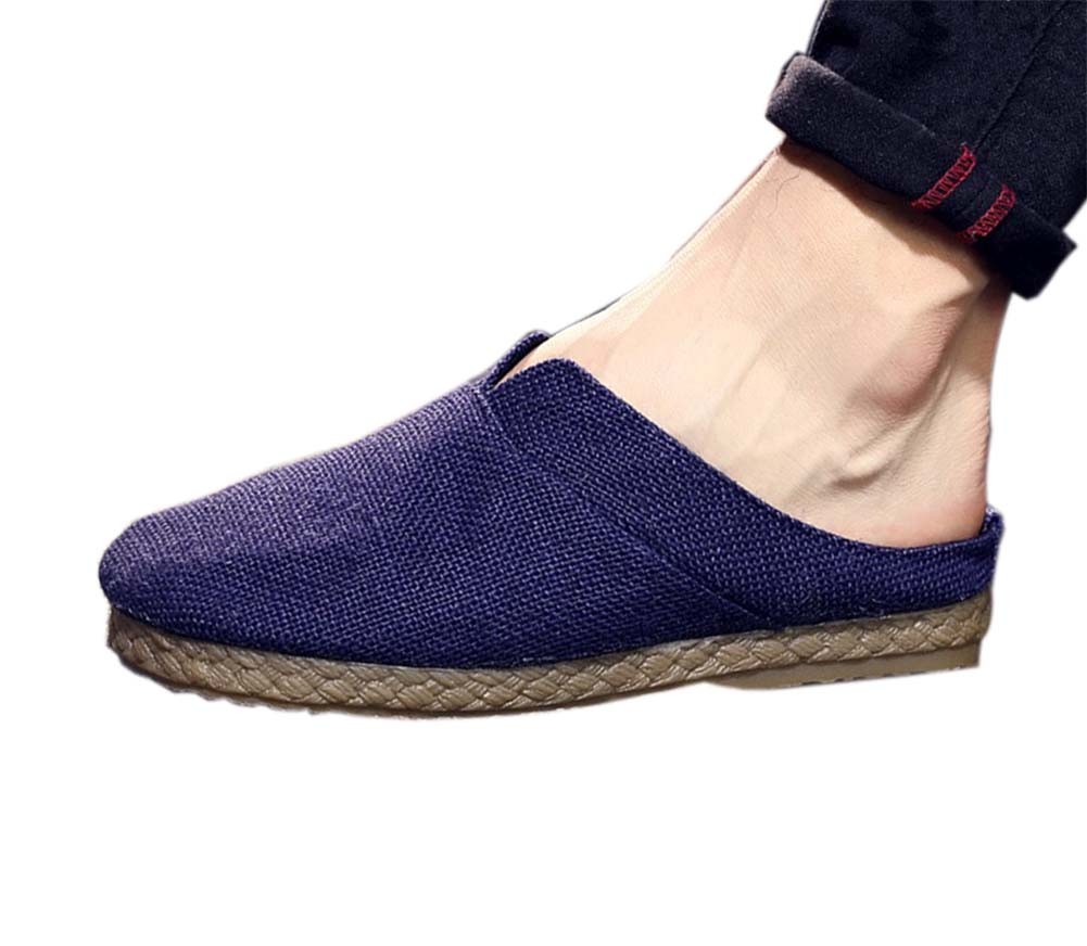 Mens Linen Sandals Breathable Casual Backless Lazy Slippers Navy blue