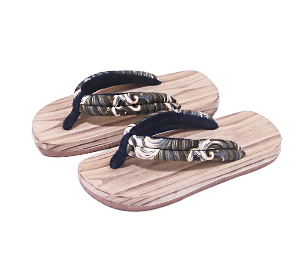 Mens Japanese Wooden Clogs Sandals Japan Traditional Wide Sole Flat Shoes Wave Pattern Non-slip Geta