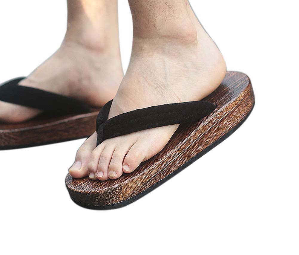 Japanese Wooden Clogs for Mens Sandals Japan Traditional Flat Shoes Black Shoelaces Non-slip Geta