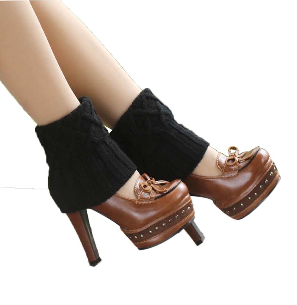 Women's Short Boots Socks Knitted Boot Cuffs Ladies Leg Warmers Socks Black Rhomb pattern