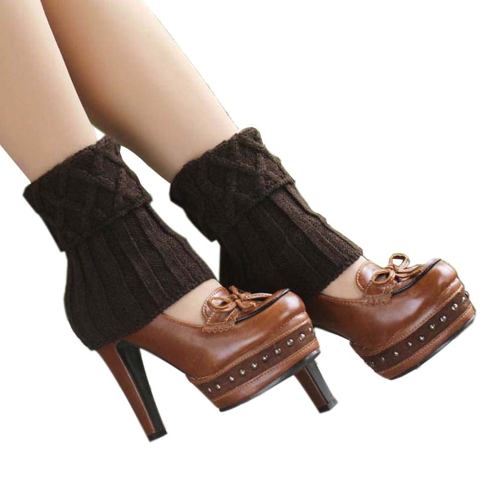 Women's Short Boots Socks Knitted Boot Cuffs Ladies Leg Warmers Socks, Coffee Rhomb Pattern