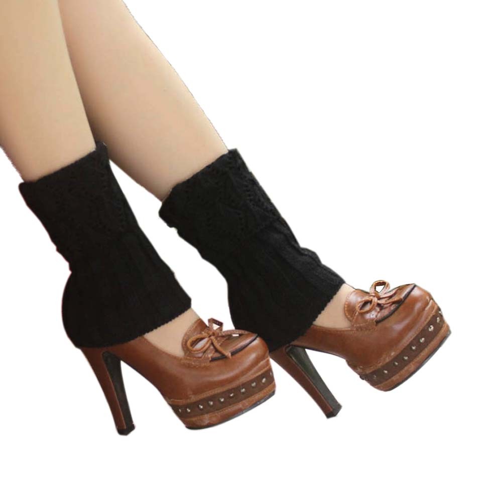 Women's Short Boots Socks Knitted Boot Cuffs Ladies Leg Warmers Socks, Pierced Style Black