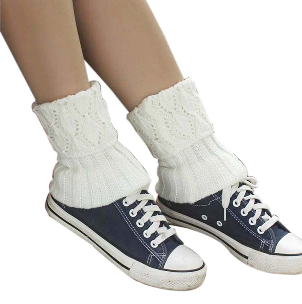 Women's Short Boots Socks Knitted Boot Cuffs Ladies Leg Warmers Socks, Pierced Style White