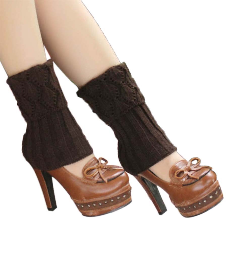 Women's Short Boots Socks Knitted Boot Cuffs Ladies Leg Warmers Socks, Pierced Style Coffee