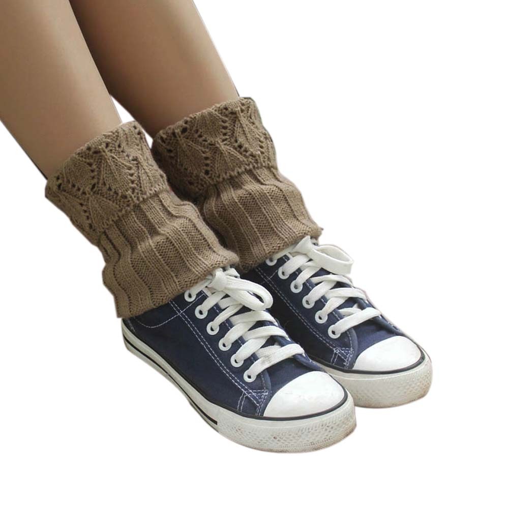 Women's Short Boots Socks Knitted Boot Cuffs Ladies Leg Warmers Socks, Pierced Style Khaki