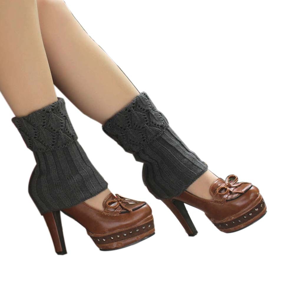 Women's Short Boots Socks Knitted Boot Cuffs Ladies Leg Warmers Socks, Pierced Style Dark Gery