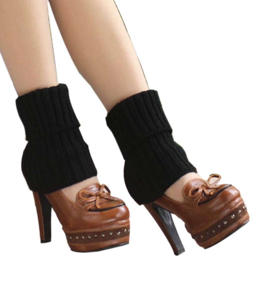 Women's Short Boots Socks Knitted Boot Cuffs Ladies Leg Warmers Socks, Black Stripe Pattern
