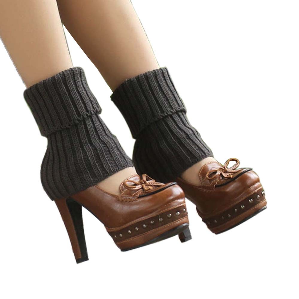 Women's Short Boots Socks Knitted Boot Cuffs Ladies Leg Warmers Socks, Deep Grey Stripe Pattern