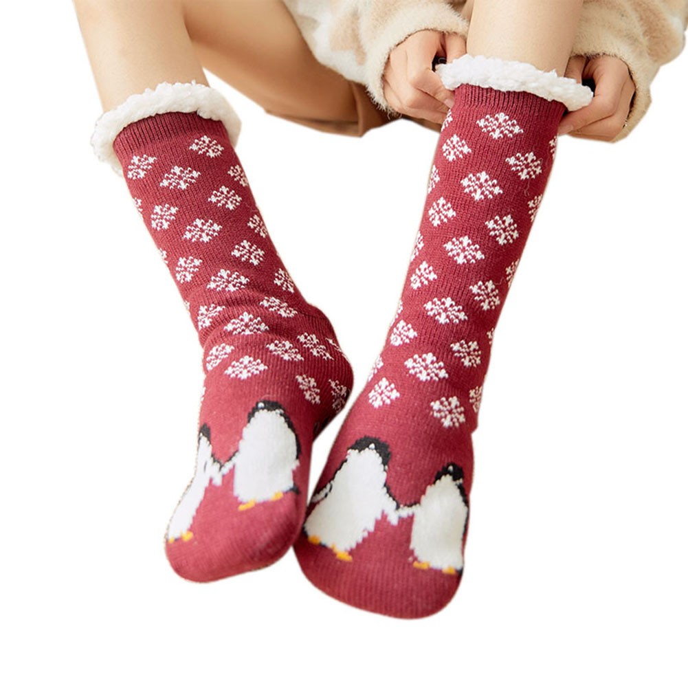 Womens Warm Soft Thick Knit Christmas Sock Cute Snowflake Penguin Fuzzy Cozy Slipper Socks