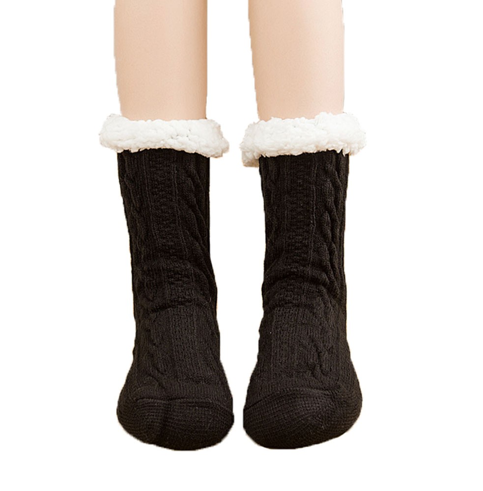 Warm Fuzzy Warm Thick Cozy Slipper Socks With Grippers for Christmas Gift Winter Warm, Black