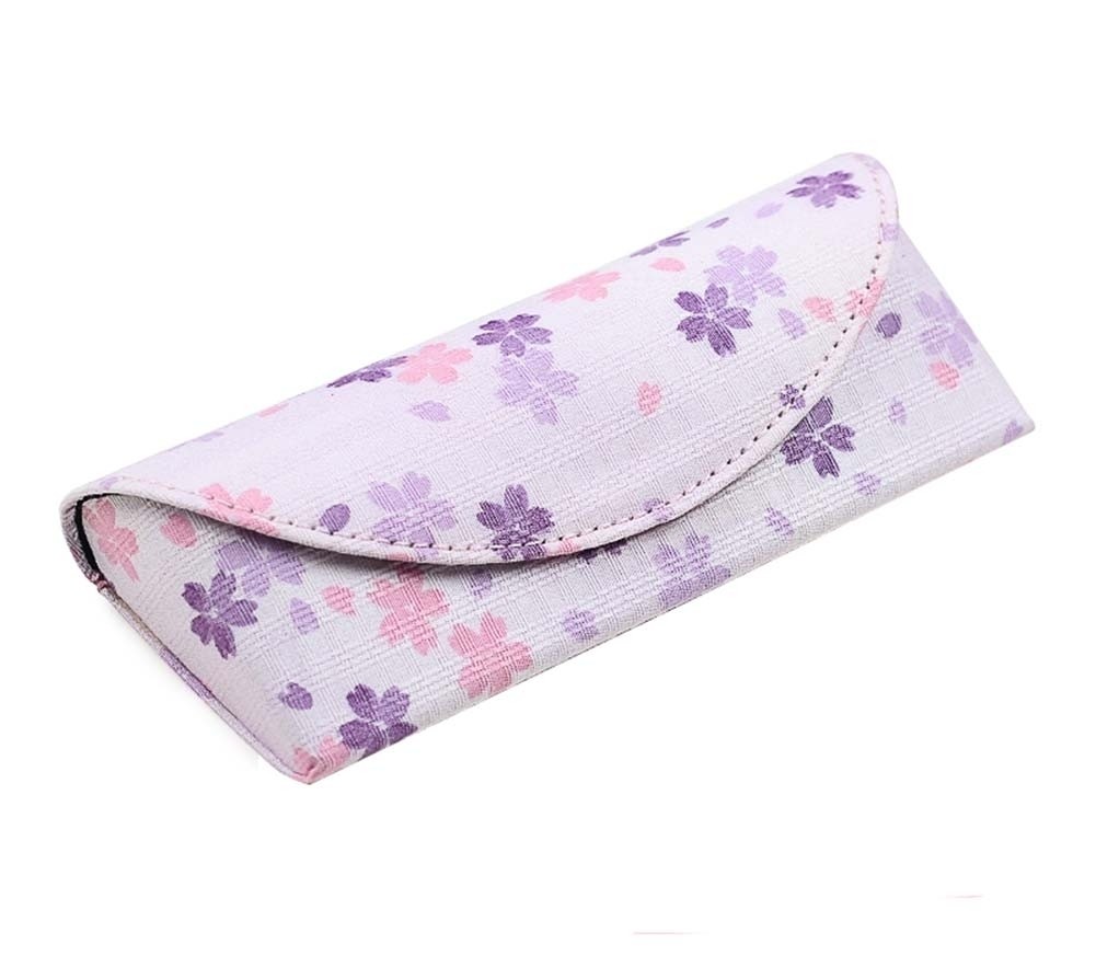 Portable Eyeglass Case Fabric Anti-pressure Spectacle Case Box, Purple Sakura Printed