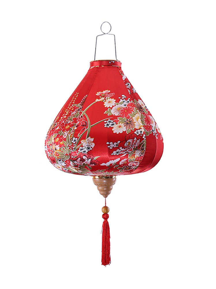 Painted Chinese Cloth Lantern Traditional Red Flowers Home Garden Hanging Decorative Lampshade 16"