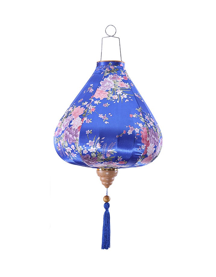 Chinese Cloth Lantern Painted Blue Flowers Creative Home Garden Hanging Decorative Lampshade 16"