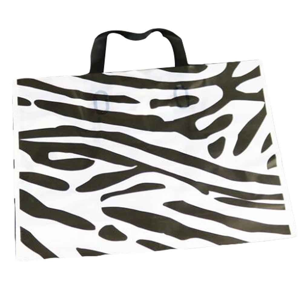 Zebra Pattern - 50 Pcs Plastic Boutique Bags Retail Store Shopping Bags Gift Bag